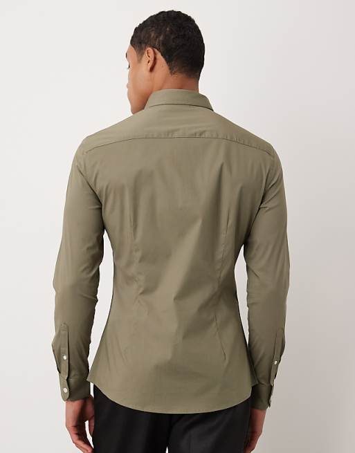 ASOS DESIGN Skinny Stretch Work Shirt In Khaki