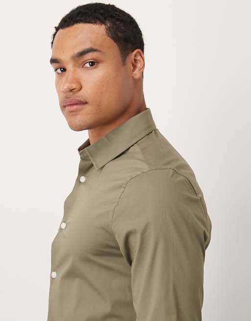 ASOS DESIGN Skinny Stretch Work Shirt In Khaki