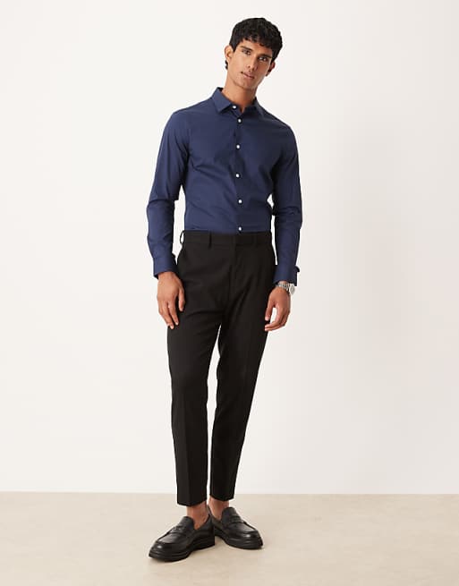 ASOS DESIGN Skinny Stretch Work Shirt In Navy