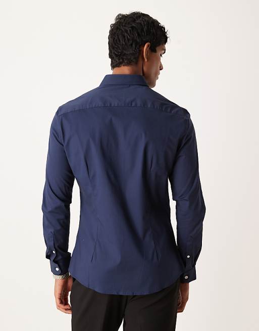 ASOS DESIGN Skinny Stretch Work Shirt In Navy