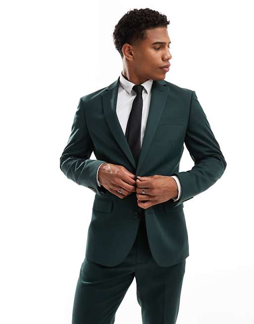 ASOS DESIGN Skinny Suit In Dark Green Herringbone