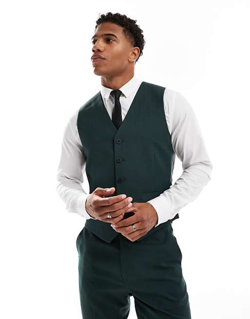 ASOS DESIGN Skinny Suit In Dark Green Herringbone