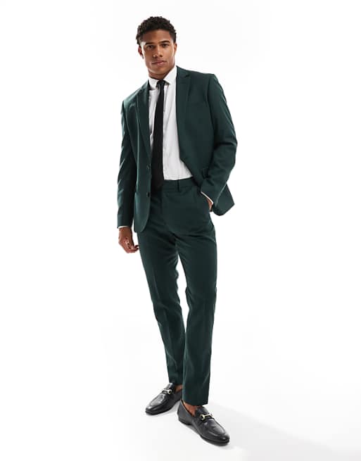 ASOS DESIGN Skinny Suit In Dark Green Herringbone