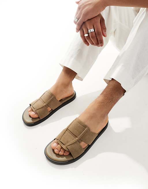 ASOS DESIGN slider sandals in beige