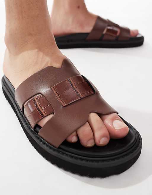ASOS DESIGN Slider Sandals In Brown With Cleated Sole