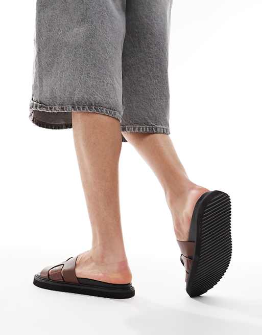 ASOS DESIGN Slider Sandals In Brown With Cleated Sole