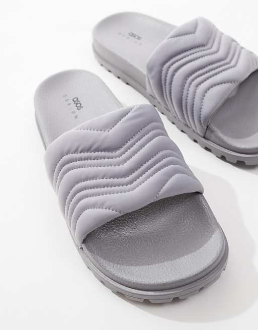 ASOS DESIGN Slider Sandals In Grey With Cleated Sole