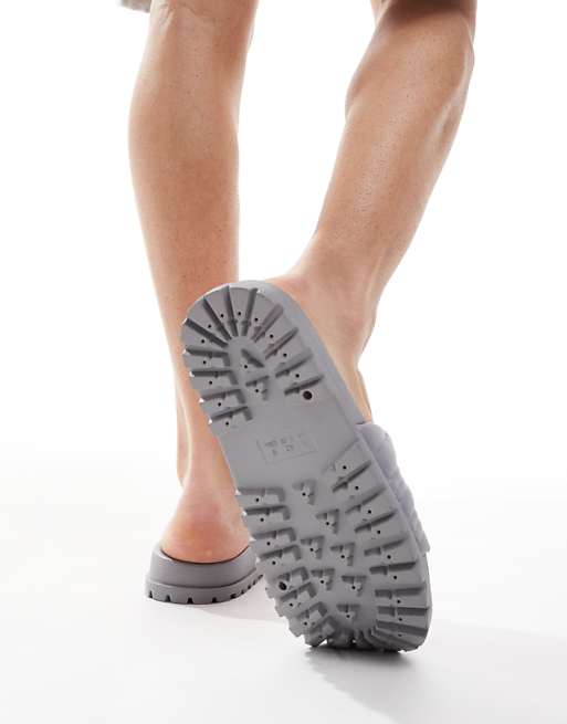 ASOS DESIGN Slider Sandals In Grey With Cleated Sole