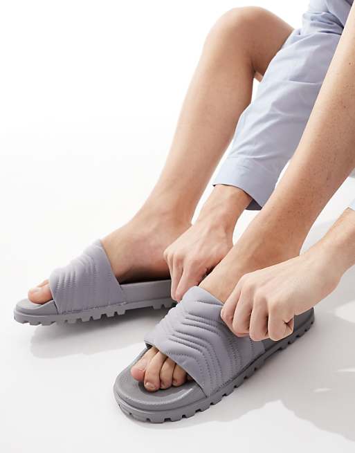 ASOS DESIGN Slider Sandals In Grey With Cleated Sole