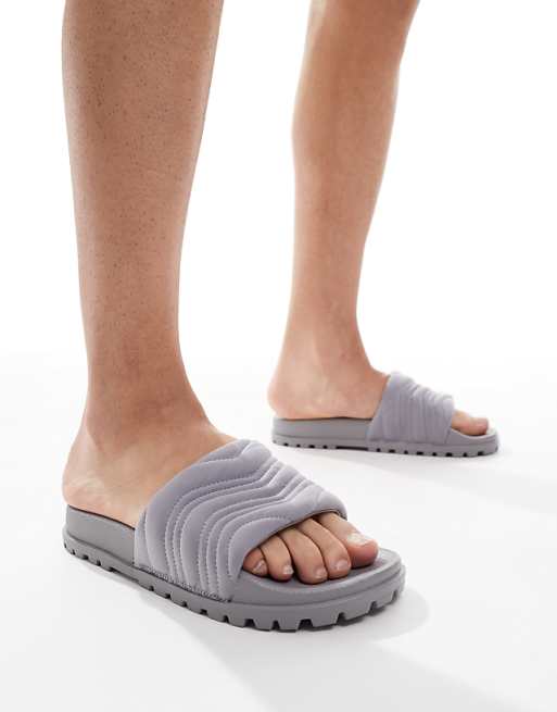 ASOS DESIGN slider sandals in grey with cleated sole