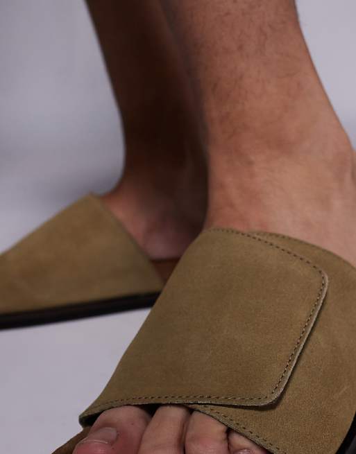 ASOS DESIGN Slider Sandals In Stone Suede With Cork Sole