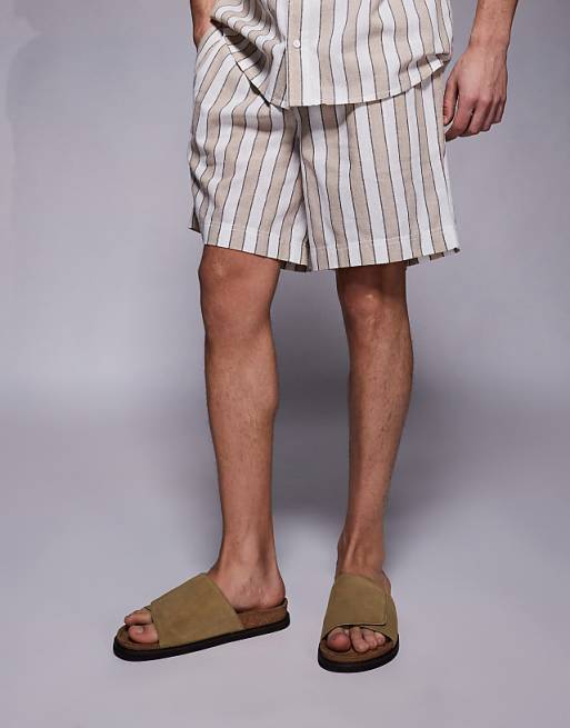 ASOS DESIGN Slider Sandals In Stone Suede With Cork Sole