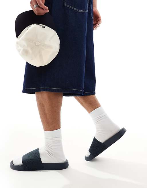 ASOS DESIGN Sliders In Navy With Knitted Strap