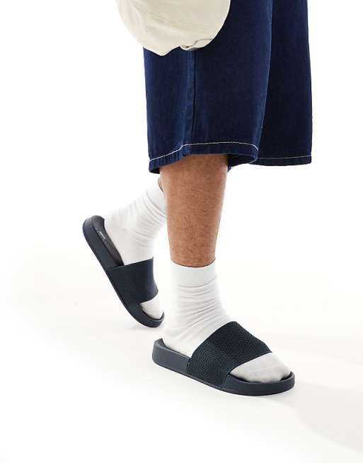 ASOS DESIGN sliders in navy with knitted strap