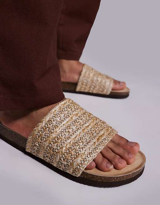 ASOS DESIGN Sliders Sandals With Woven Strap In Stone