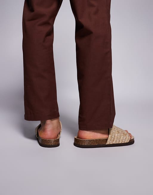 ASOS DESIGN Sliders Sandals With Woven Strap In Stone