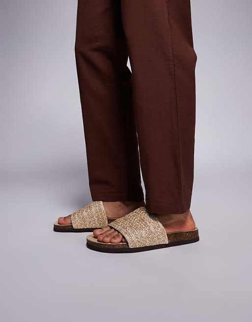 ASOS DESIGN sliders sandals with woven strap in stone