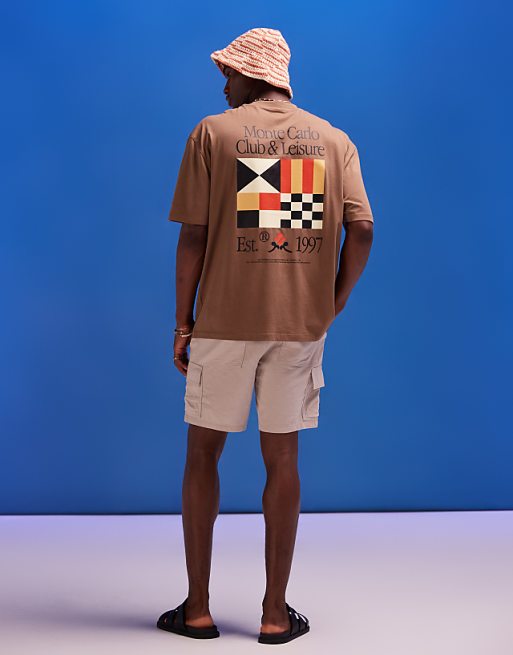 ASOS DESIGN Slim Cargo Short In Neutral Linen Texture