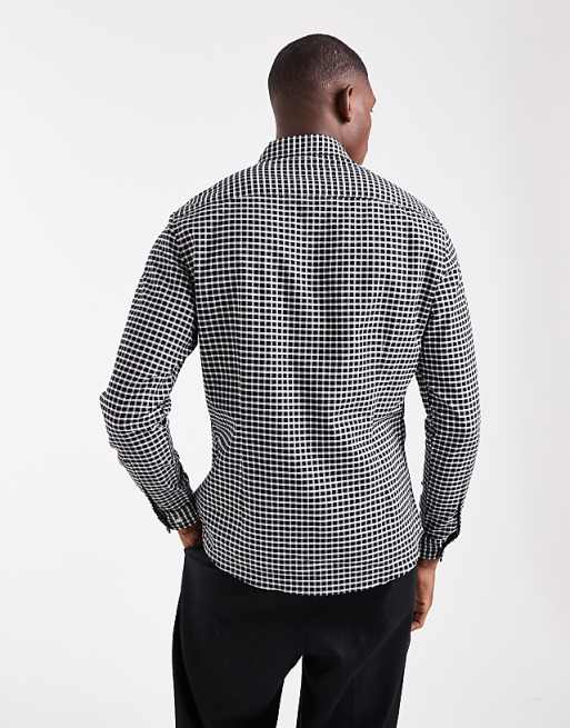 ASOS DESIGN Slim Fit Check Shirt In Black