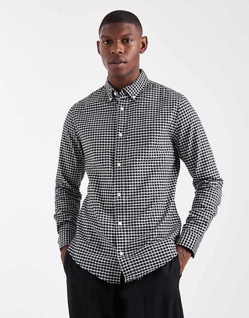 ASOS DESIGN slim fit check shirt in black