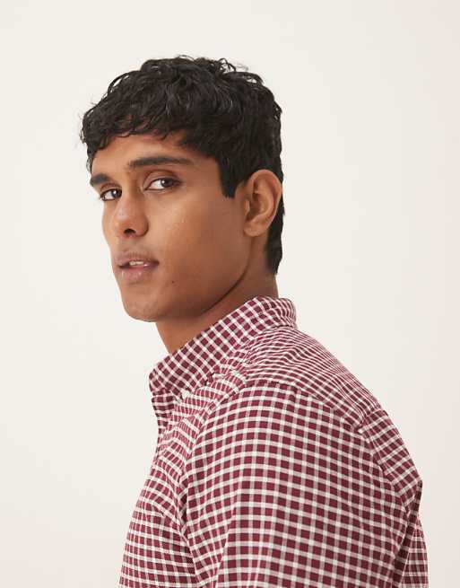 ASOS DESIGN Slim Fit Check Shirt In Burgundy
