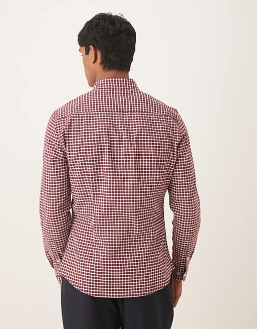 ASOS DESIGN Slim Fit Check Shirt In Burgundy