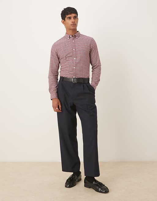 ASOS DESIGN Slim Fit Check Shirt In Burgundy