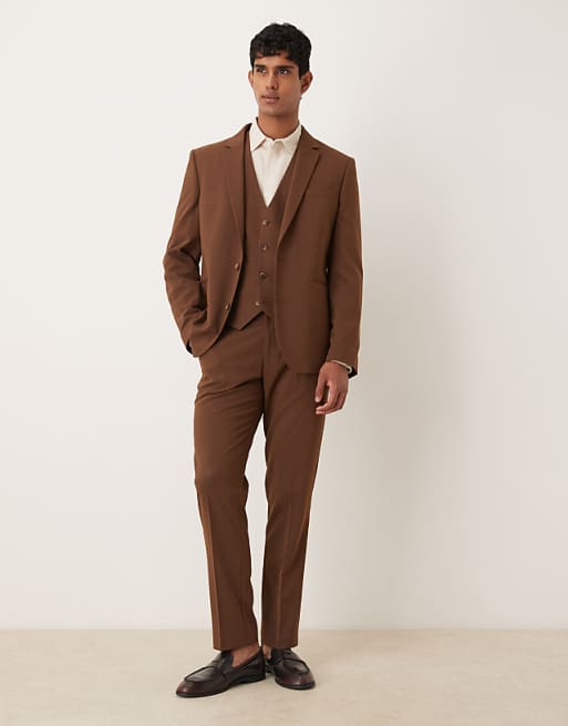 ASOS DESIGN slim fit suit in brown