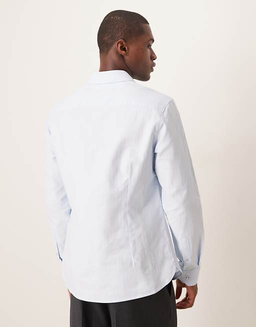 ASOS DESIGN Slim Herringbone Shirt In Blue