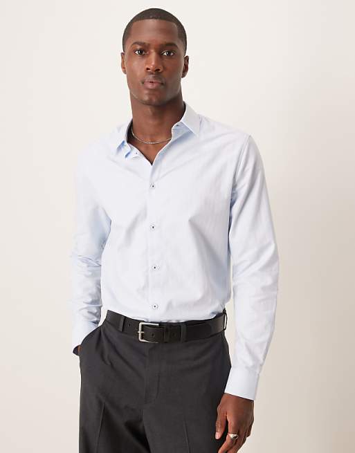 ASOS DESIGN slim herringbone shirt in blue