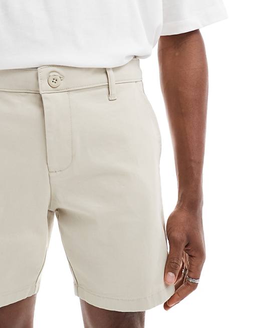 ASOS DESIGN Slim Mid Length Chino Bermuda Shorts In Stone