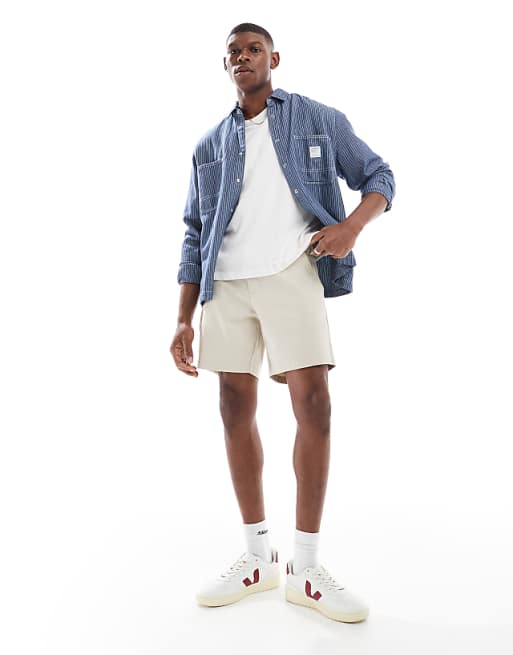 ASOS DESIGN Slim Mid Length Chino Bermuda Shorts In Stone