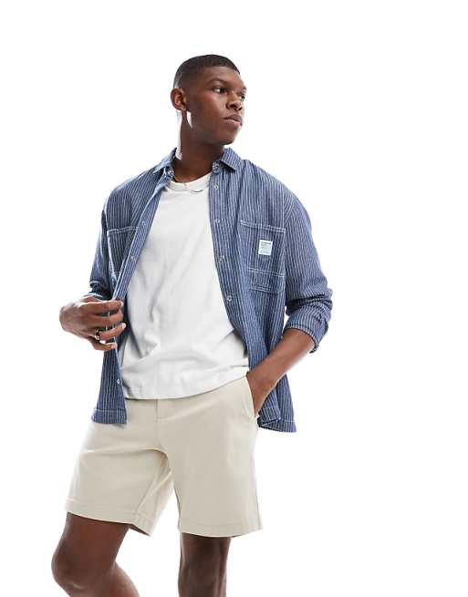ASOS DESIGN slim mid length chino bermuda shorts in stone
