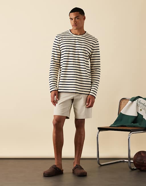ASOS DESIGN Slim Mid Length Linen Blend Shorts In Stone