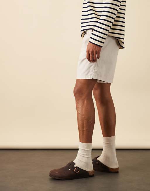ASOS DESIGN Slim Mid Length Linen Blend Shorts In Stone