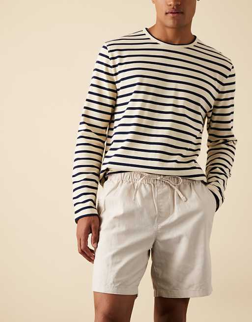 ASOS DESIGN Slim Mid Length Linen Blend Shorts In Stone