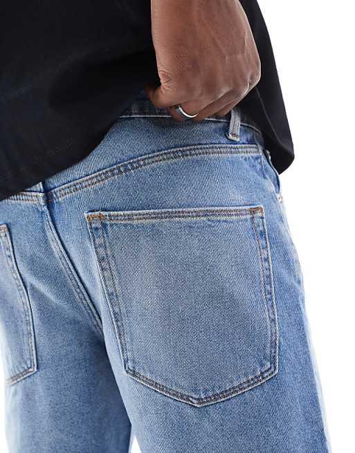 ASOS DESIGN Slim Regular Length Denim Short In Light Wash Blue