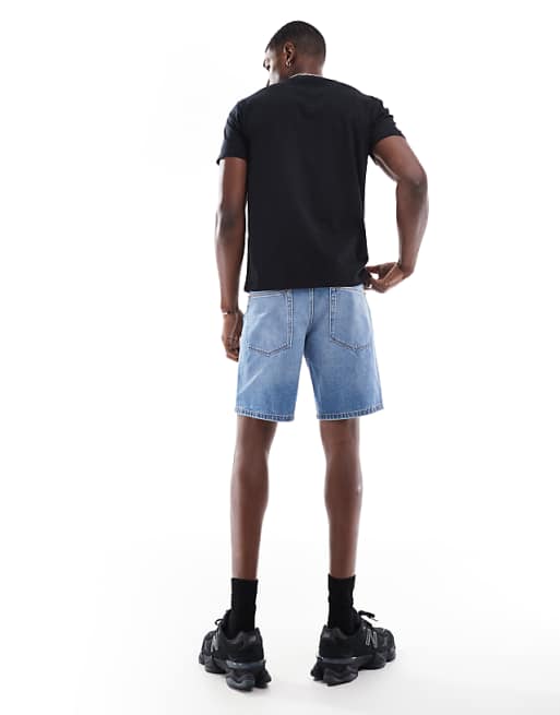 ASOS DESIGN Slim Regular Length Denim Short In Light Wash Blue