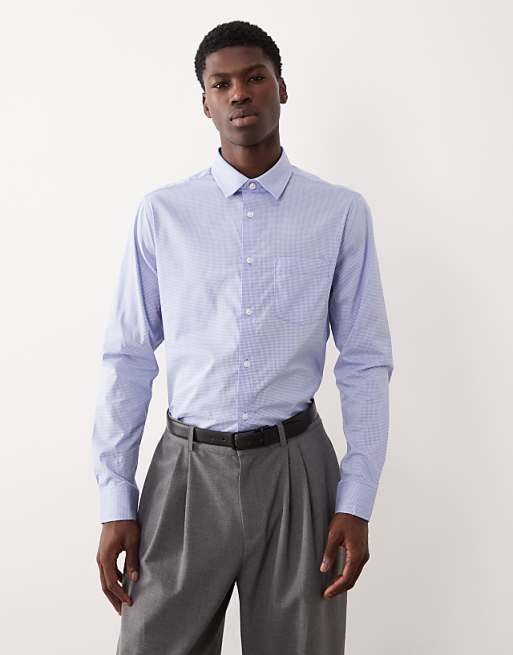 ASOS DESIGN slim shirt in blue micro check