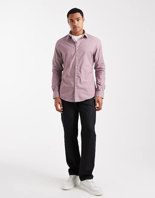 ASOS DESIGN Slim Stripe Shirt With Contrast Cuff In Red