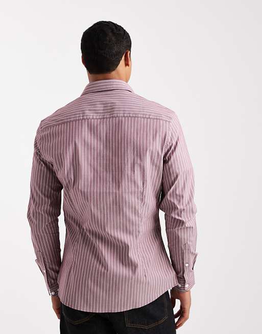 ASOS DESIGN Slim Stripe Shirt With Contrast Cuff In Red