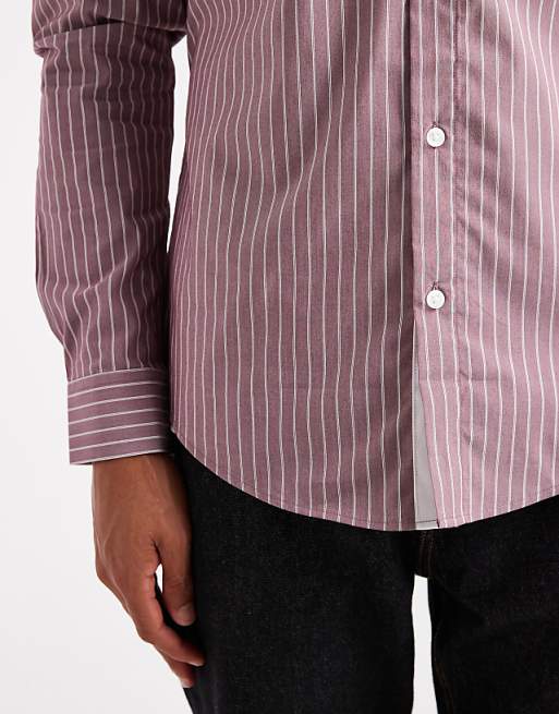 ASOS DESIGN Slim Stripe Shirt With Contrast Cuff In Red