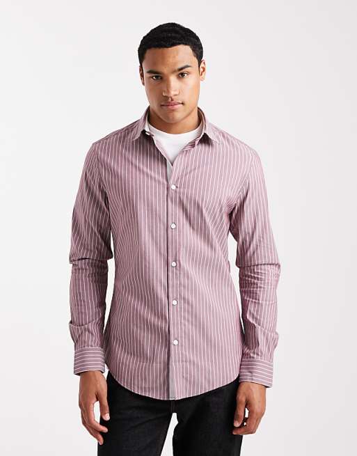 ASOS DESIGN slim stripe shirt with contrast cuff in red