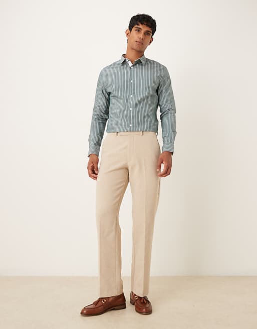 ASOS DESIGN slim stripe shirt with contrast cuff in green