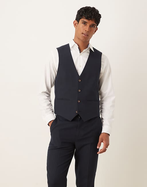 ASOS DESIGN Slim Suit In Navy Herringbone Wool Look