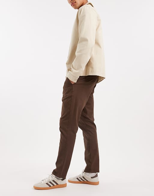 ASOS DESIGN Slim Trousers In Brown Ripstop