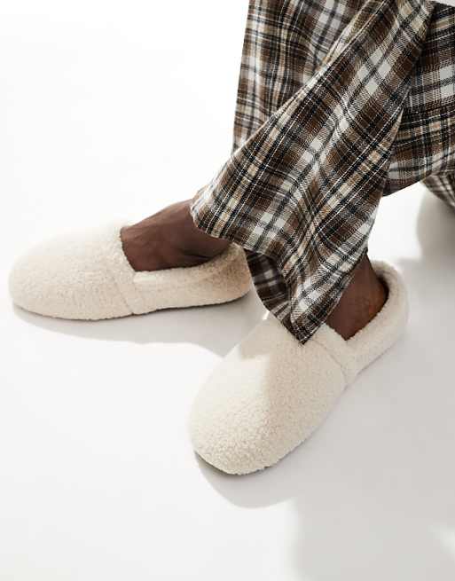 ASOS DESIGN slippers in cream borg