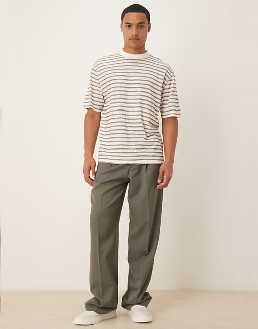 ASOS DESIGN Slubby Relaxed Fit Striped T-shirt In Oatmeal