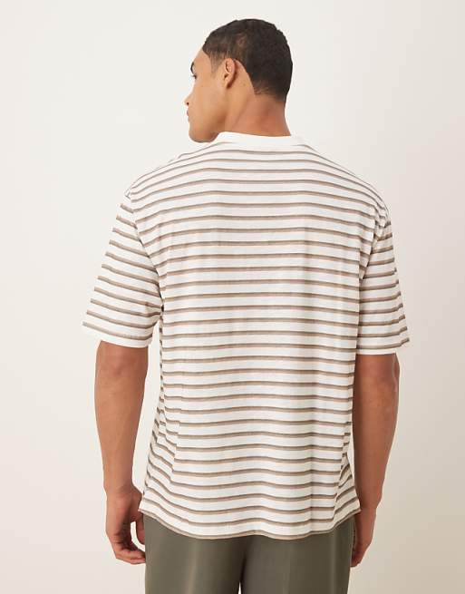 ASOS DESIGN Slubby Relaxed Fit Striped T-shirt In Oatmeal