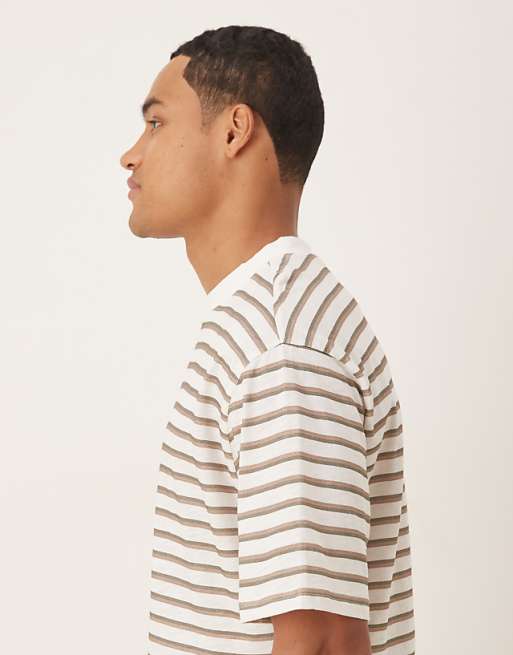 ASOS DESIGN Slubby Relaxed Fit Striped T-shirt In Oatmeal